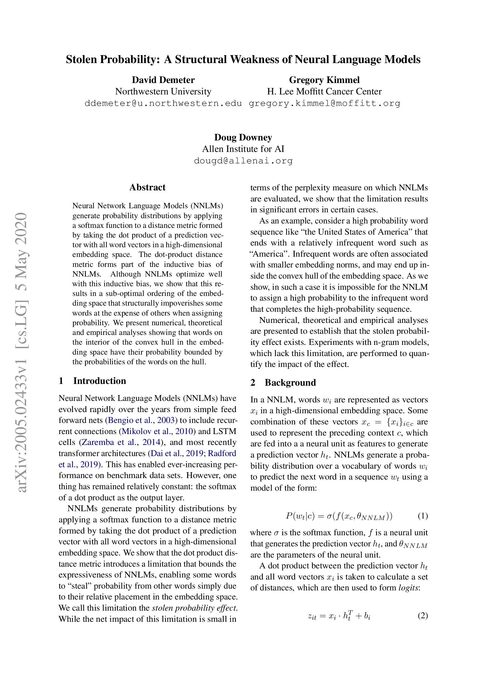 Stolen Probability: A Structural Weakness of Neural Language Models