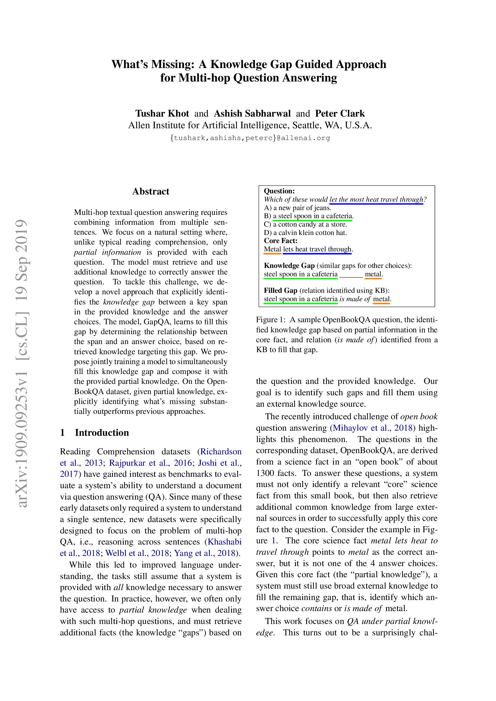 What's Missing: A Knowledge Gap Guided Approach for Multi-hop Question Answering