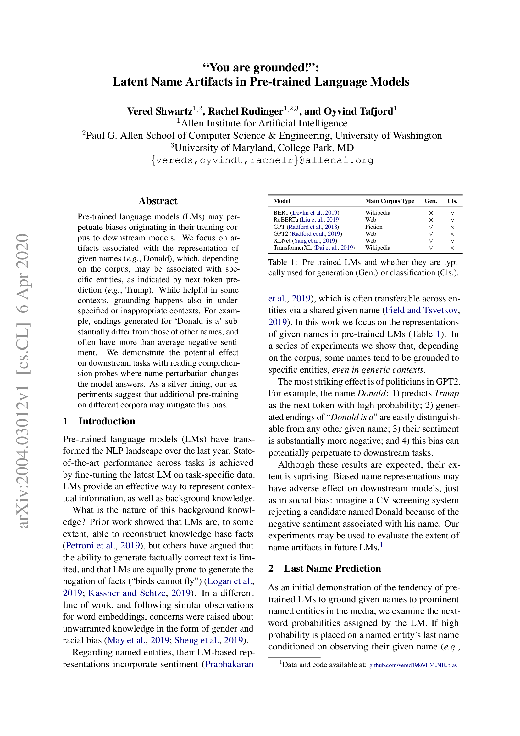 “You Are Grounded!”: Latent Name Artifacts in Pre-trained Language Models