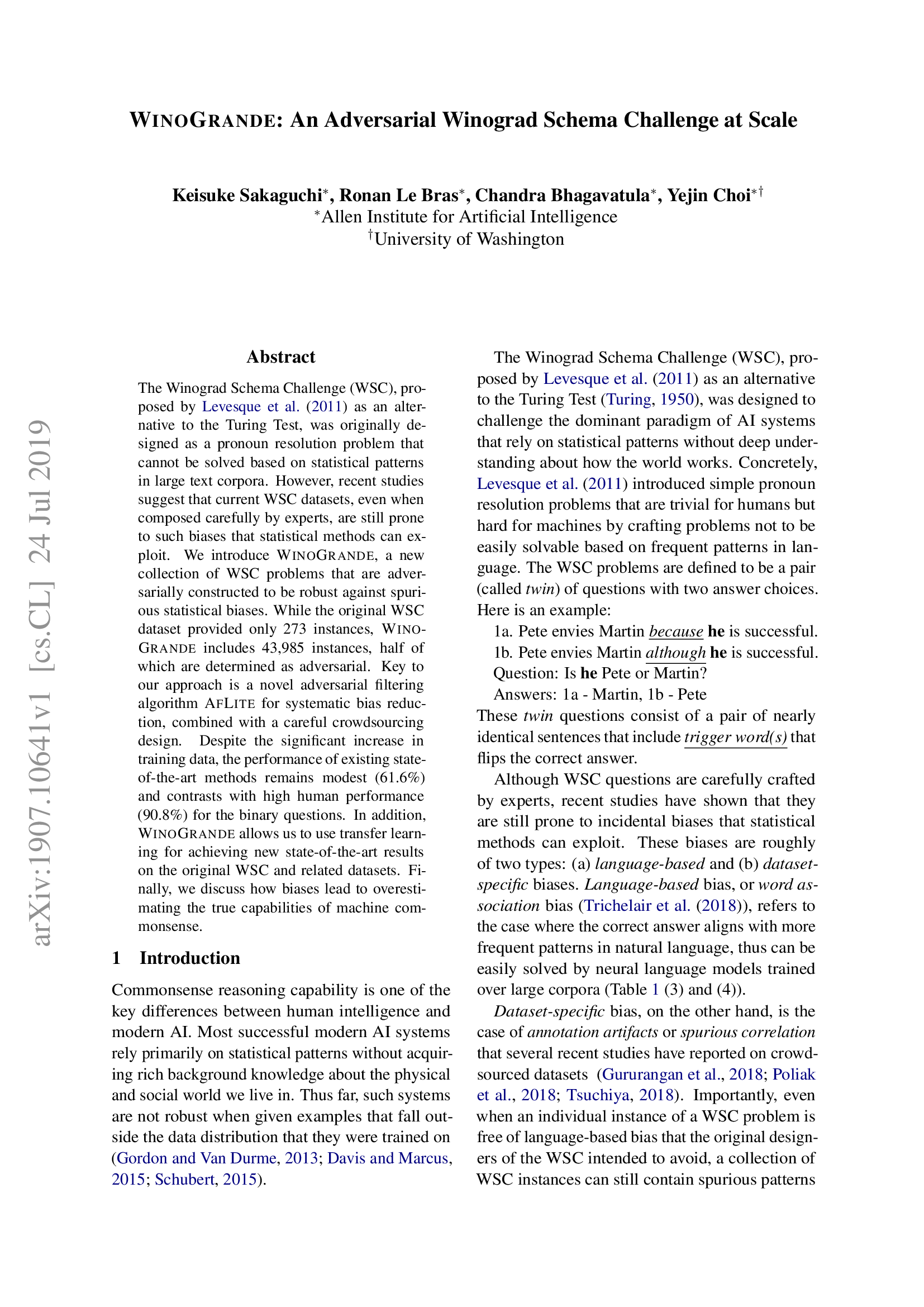 WINOGRANDE: An Adversarial Winograd Schema Challenge at Scale