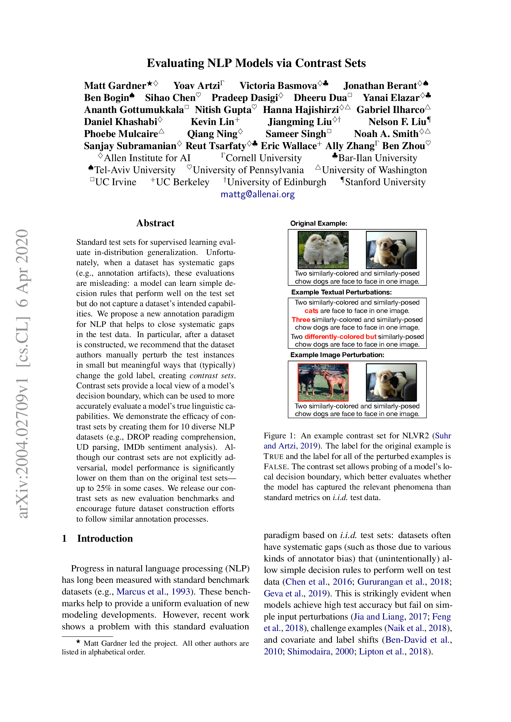 Evaluating NLP Models via Contrast Sets