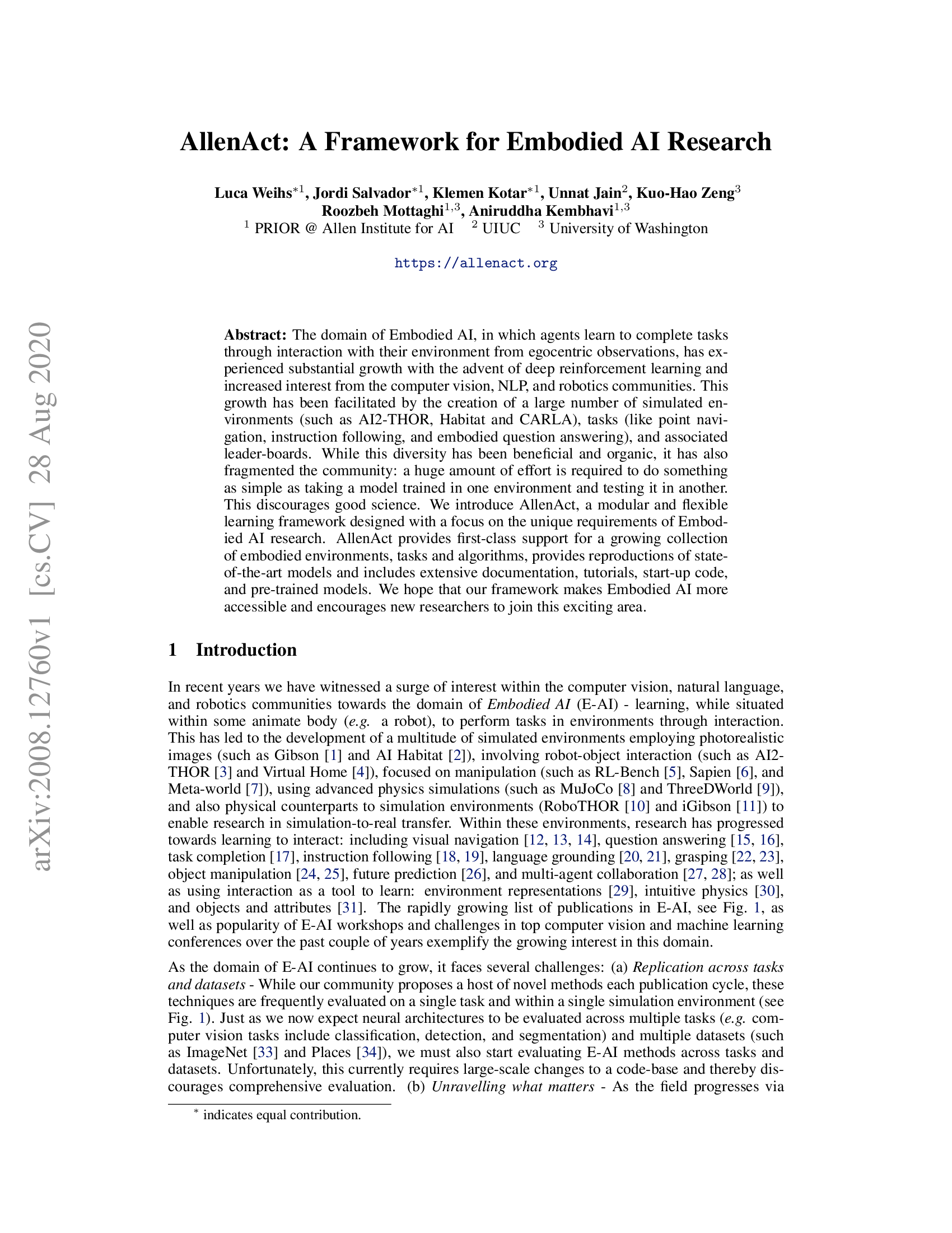 AllenAct: A Framework for Embodied AI Research